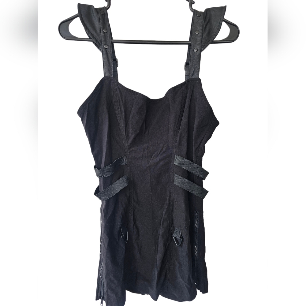 RARE LIP SERVICE Vintage Black Strappy Bondage Biothreat Dress Sz LG